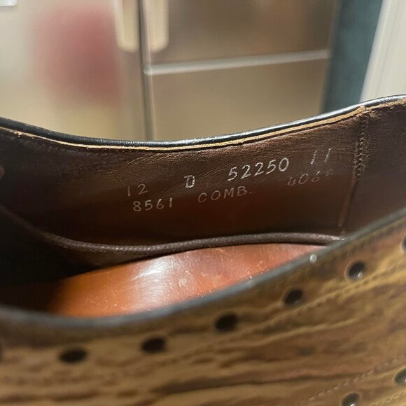 Vintage ALLEN EDMONDS Nassau Sharkskin Wingtip Full Brogue Derby Shoes 12 D - Picture 4 of 11